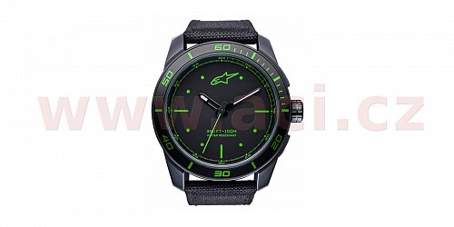 hodinky TECH PVD, ALPINESTARS - ITÁLIE (černá/zelená, textilní pásek)
